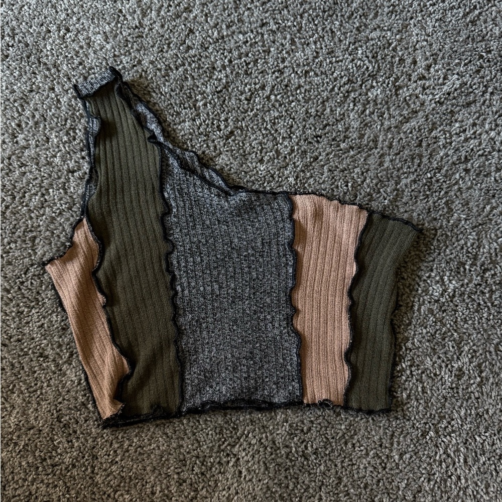 One shoulder multi-coloured crop top